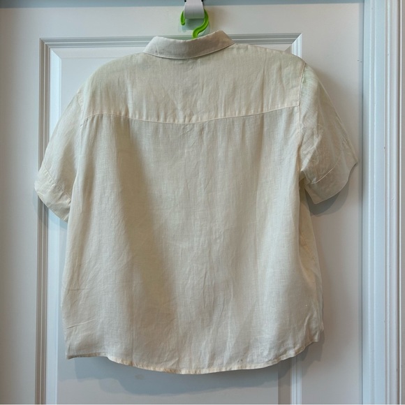 Rachel & Zoe Off-White 100% Linen Button Up Short Sleeve Blouse Sz M Pockets - Picture 4 of 7